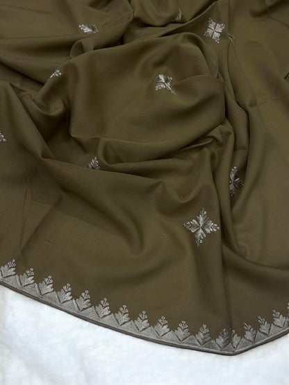 Stone White Star Floral Embroidered Shaal