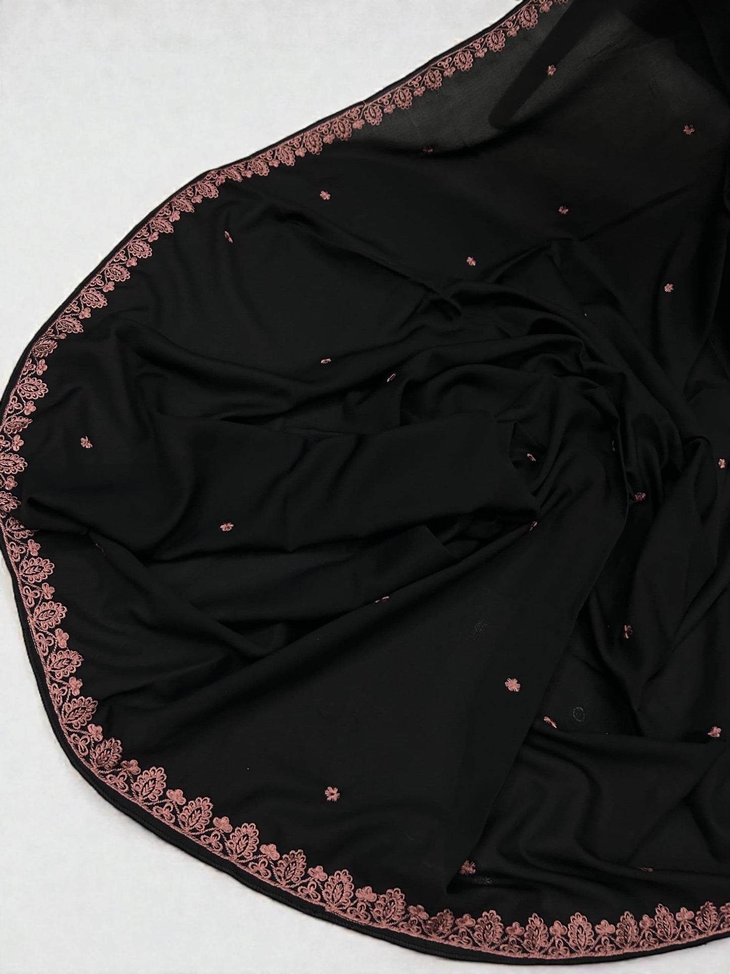 Black Flamingo Pink Floral Embroidered Shaal