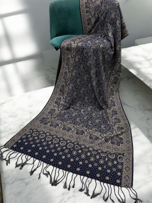 Black Light Brown Dotted two-tone Paisley Pashmina Hijab