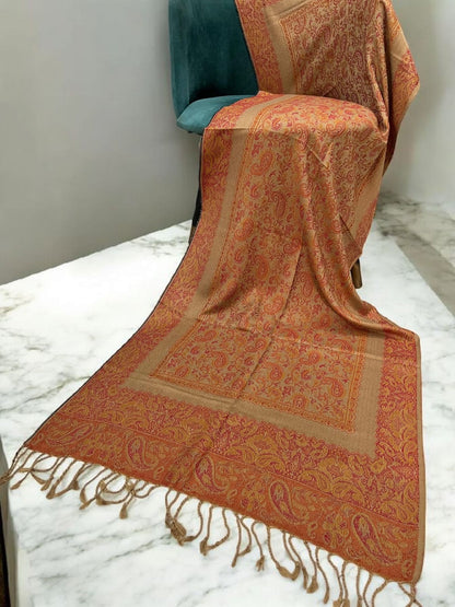 Carrot Orange Beige Two-tone Paisley Pashmina Hijab