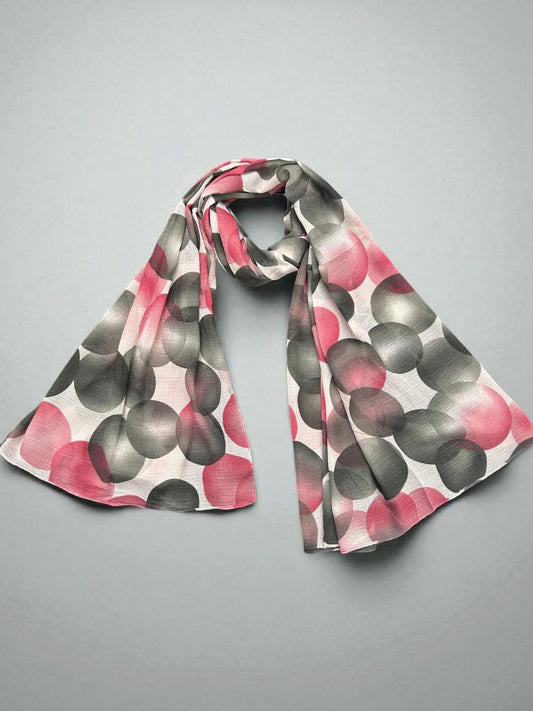 Grey Pink Circles Printed Modal Hijab