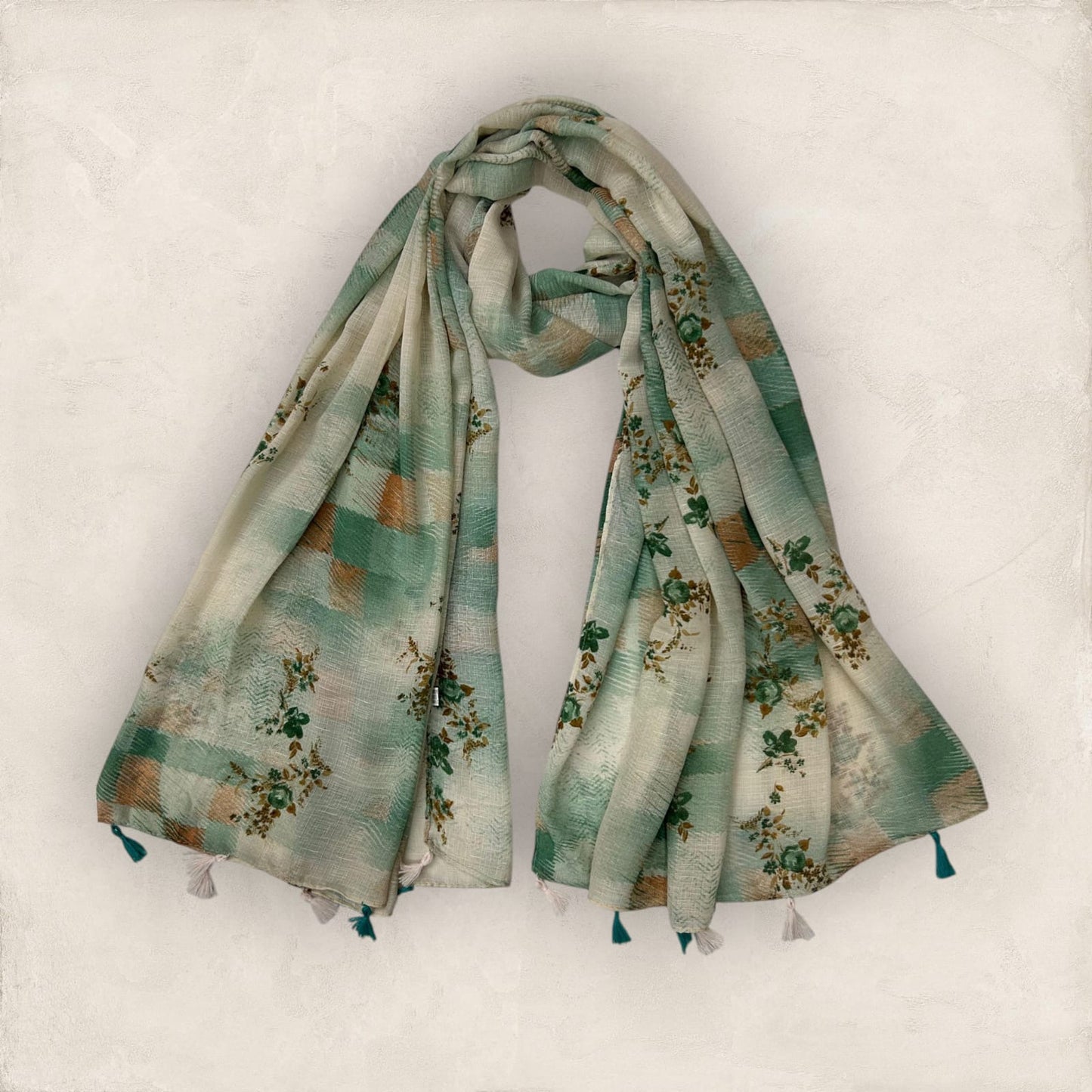 Forest Green Beige Sketches Floral Printed Modal Hijab