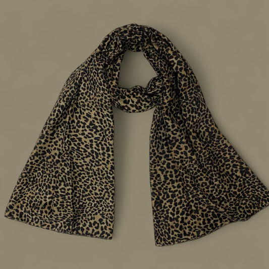 Beige Black Cheetah Printed Lawn Hijab