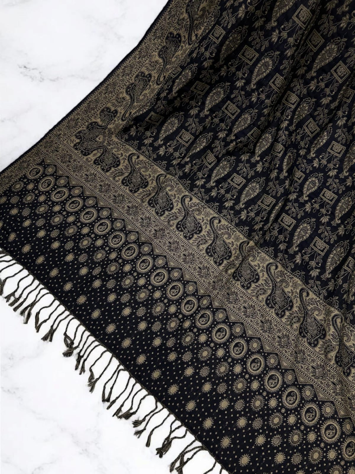 Dotted Pashmina Shawl - Black Greige