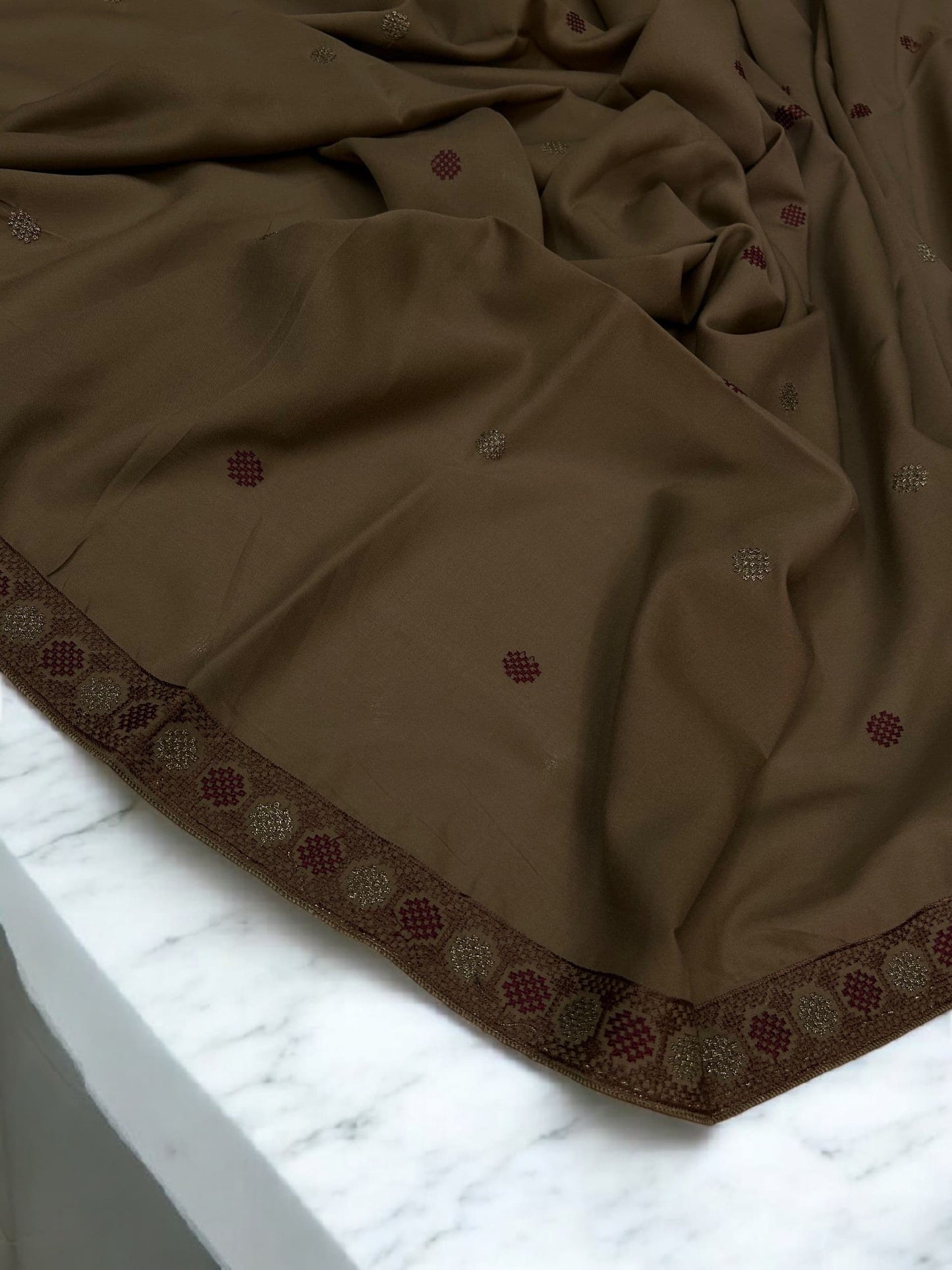 Dark Brown Maroon Circles Fancy Embroidered Shaal