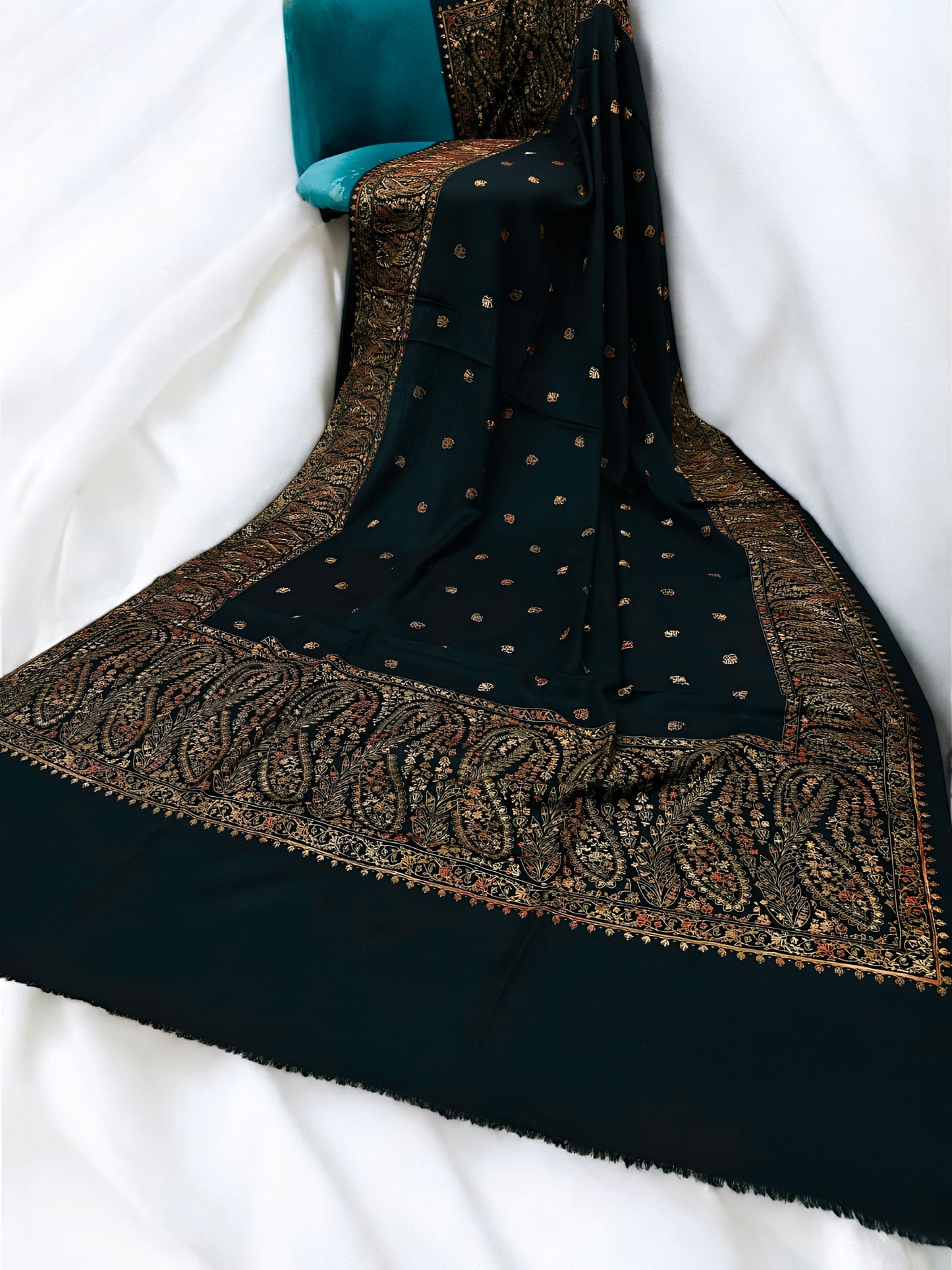 Black Gold - Hand Embroidered Paisley Kashmiri Shawl