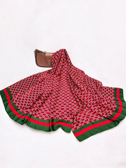 Large Satin Silk Scarf - Maroon Red Gucci