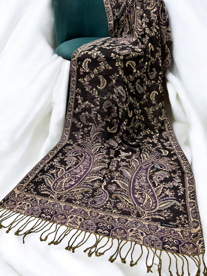 Deep Purple Fawn Persian Garden Paisley Two-Tone Pashmina Hijab