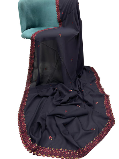 Blue Double Red Cutwork Shaal