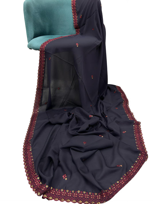 Blue Double Red Cutwork Shaal