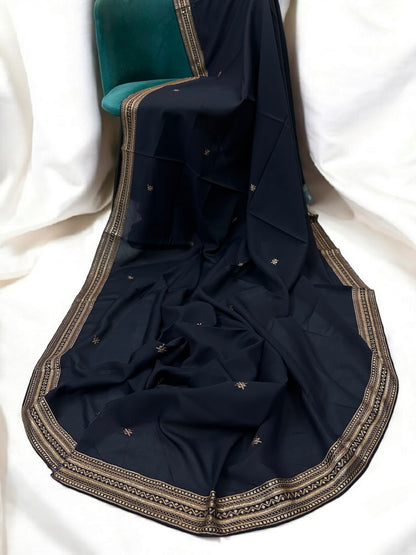 Navy Blue Cream Fancy Double Sequence Embroidered Shaal