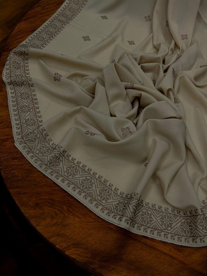 Beige Cream Mosaic Fancy Embroidered Shaal