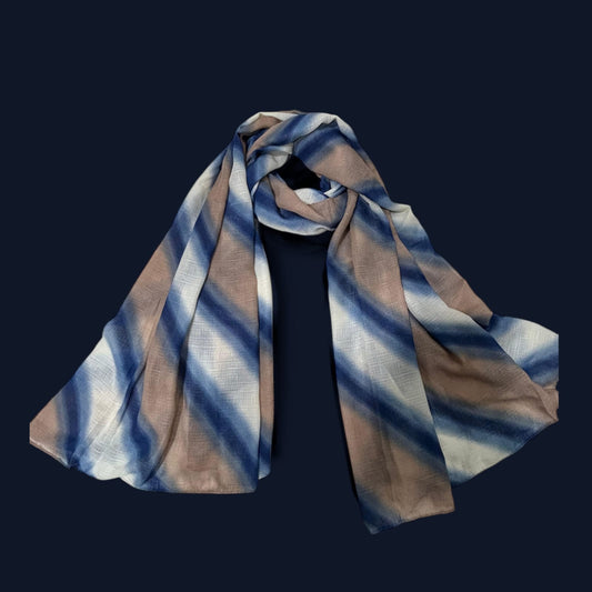 Blue Brown Striped Tie Dye Printed Modal Hijab