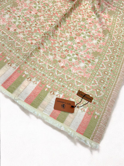 White Pink Pista Floral Kani Pashmina Hijab