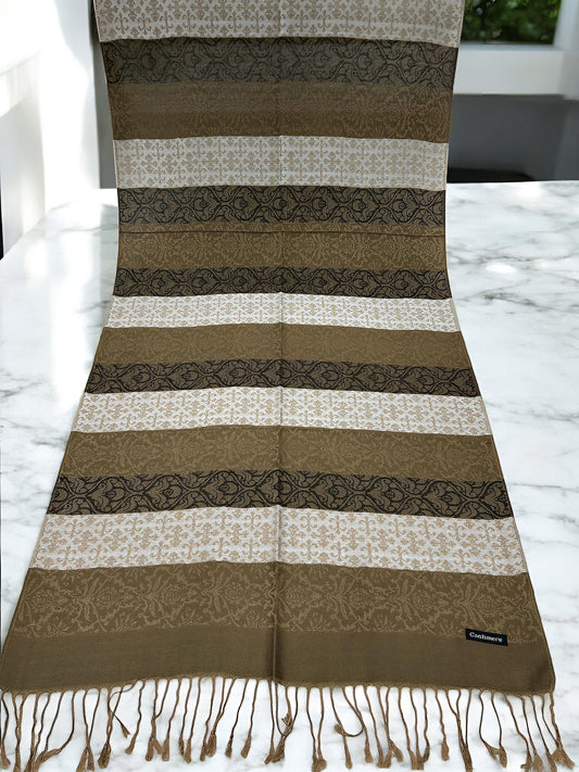 Beige Brown White Damask Pashmina Hijab