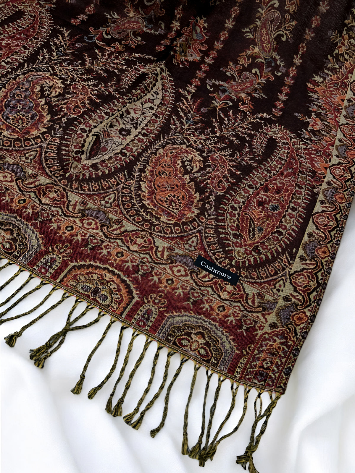 Brown Peach Mint Persian Linear Paisley Two-Tone Pashmina Hijab