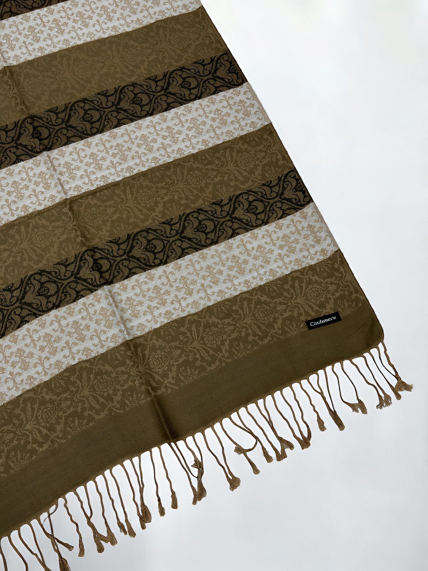 Beige Brown White Damask Pashmina Hijab