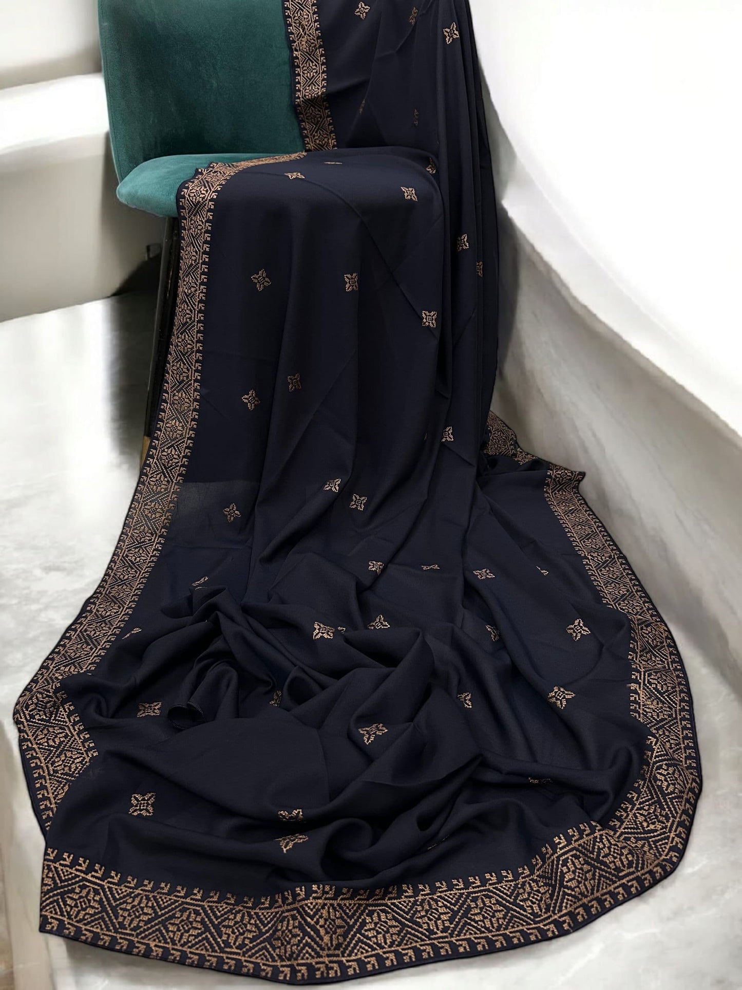 Navy Rosegold Mosaic Fancy Embroidered Shaal