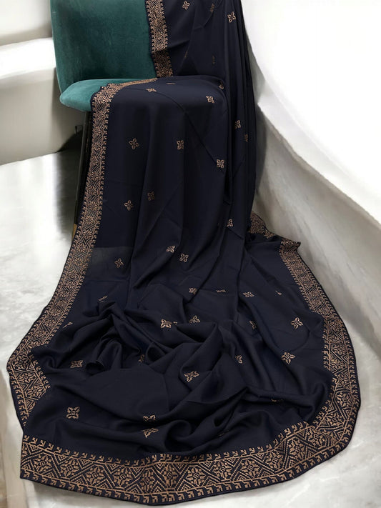 Navy Rosegold Mosaic Fancy Embroidered Shaal