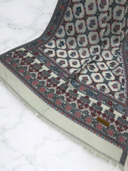 White Pink Blue Crossed Floral Pashmina Hijab