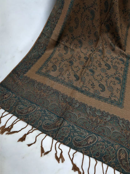 Beige Teal Blue two-tone Paisley Pashmina Hijab
