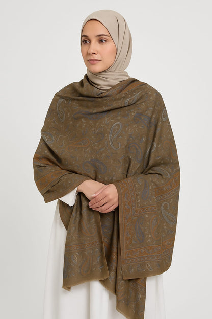 Pashmāra Shawl - Dark Beige Paisley