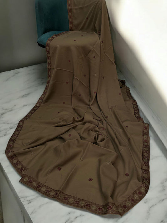 Dark Brown Maroon Circles Fancy Embroidered Shaal