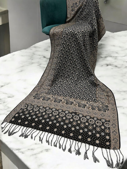 Black Beige Silver dotted two-tone Paisley Pashmina Hijab