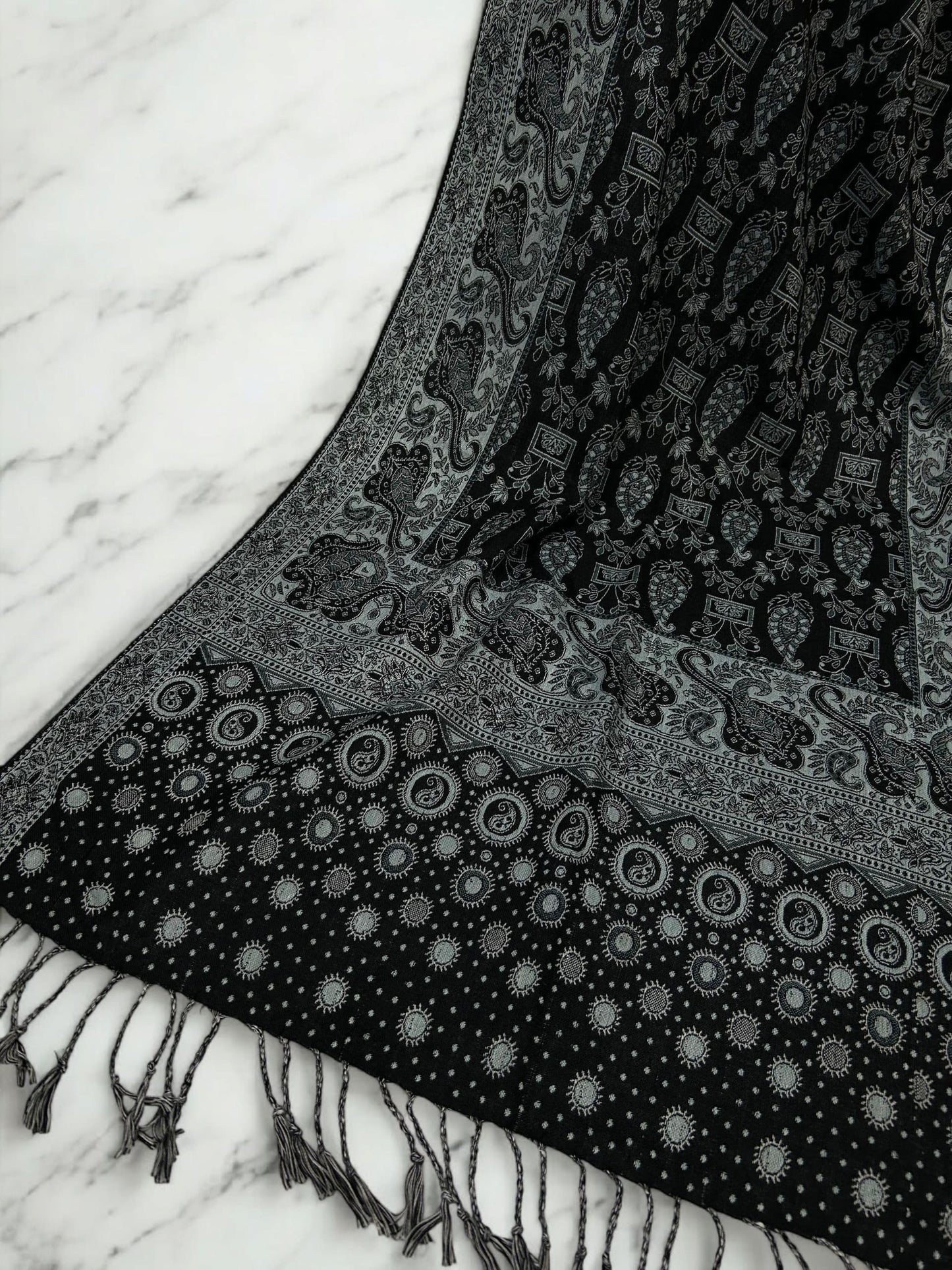 Black Ice Blue dotted two-tone Paisley Pashmina Hijab