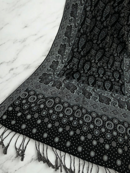 Black Ice Blue dotted two-tone Paisley Pashmina Hijab
