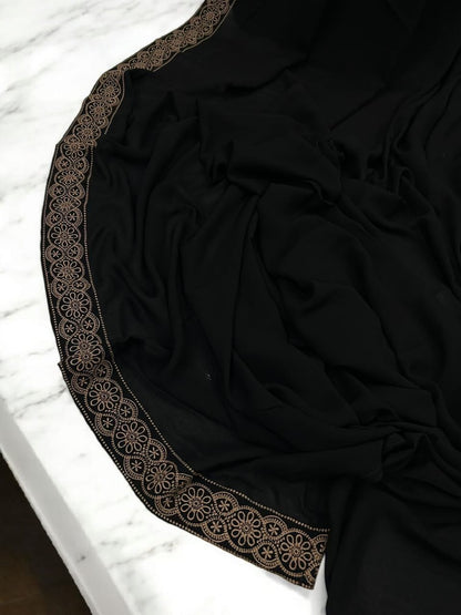 Luxury Black Brown Daisy Border Korean Shaal