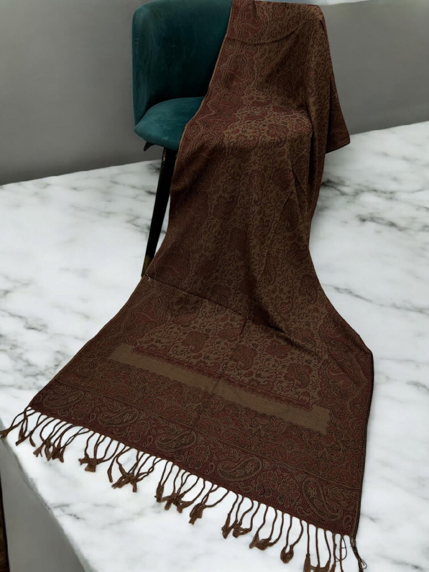 Coffee Rust Damask Paisleys Dual Tone Pashmina Hijab
