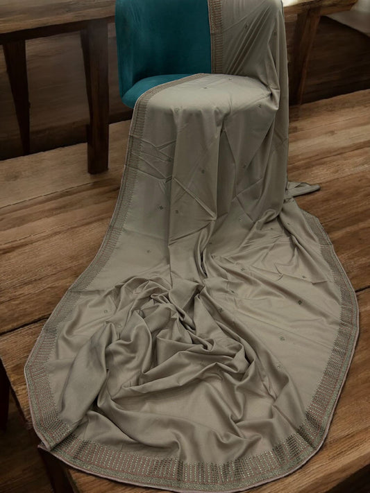 Tapestry Beige Linear Embroidered Border Shaal