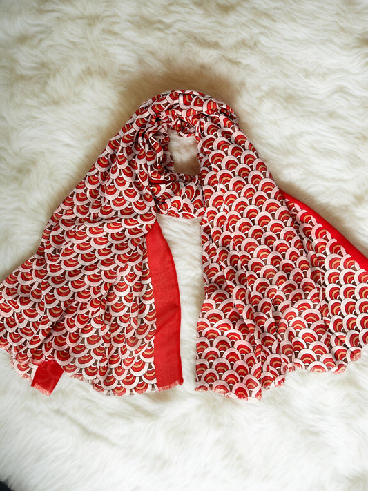 Red White Shells Printed Modal Hijab