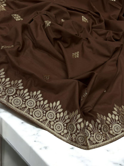 Brunette Gold Floral Sequence Bridal Embroidered Shaal