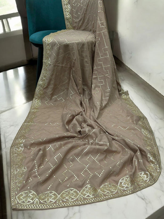 Dusky Rose Gold Sequence Bridal Embroidered Shaal