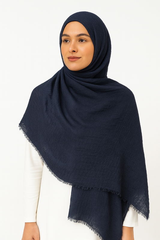 Navy Blue -  Crimp Lawn Hijab