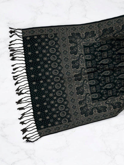 Bottle Green Beige Dotted Two-tone Paisley Pashmina Hijab