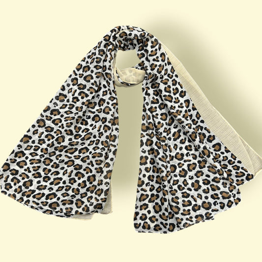 Vanilla White Cheetah Printed Modal Hijab