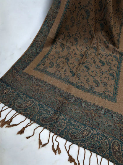 Beige Turquoise Lilac Little Paisleys Two-Tone Pashmina Hijab
