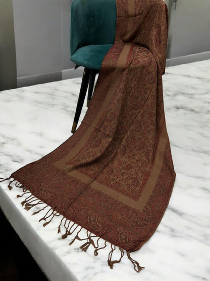 Coffee Brick Little Paisleys Two-Tone Pashmina Hijab