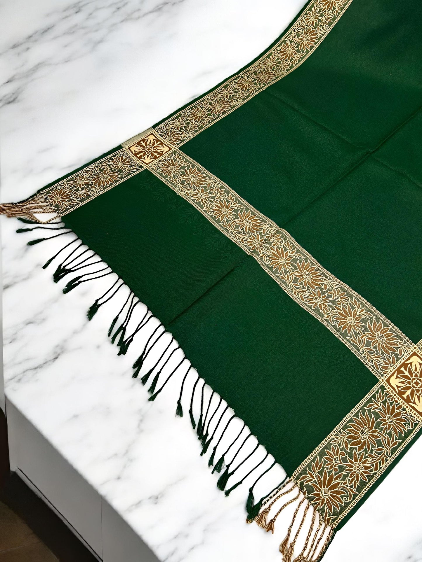 Green Plain Paisleys Border Pashmina Hijab