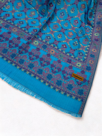 Ferozi Lilac Crossed Floral Kani Pashmina Hijab