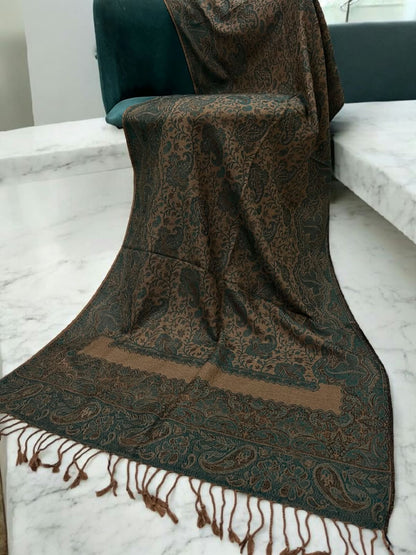 Coffee Peacock Purple Damask Paisleys Dual Tone Pashmina Hijab