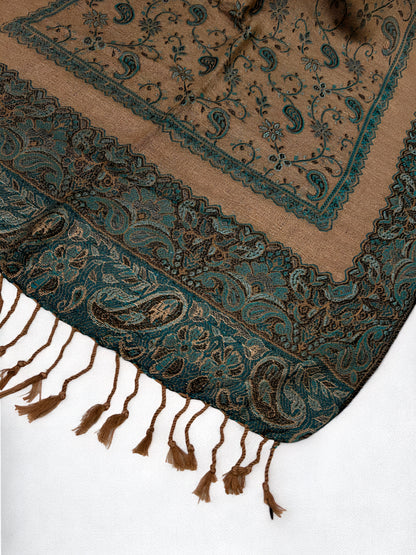 Beige Teal Green Little Paisleys Two-Tone Pashmina Hijab