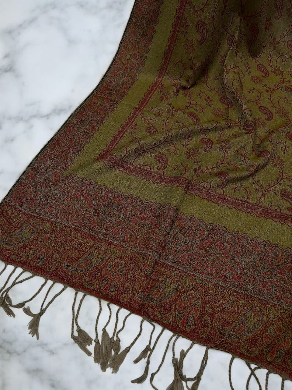 Sepia Brown Red two-tone Paisley Pashmina Hijab