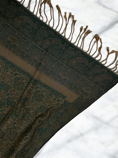 Sage Green Beige Border Paisleys Two-Tone Pashmina Hijab