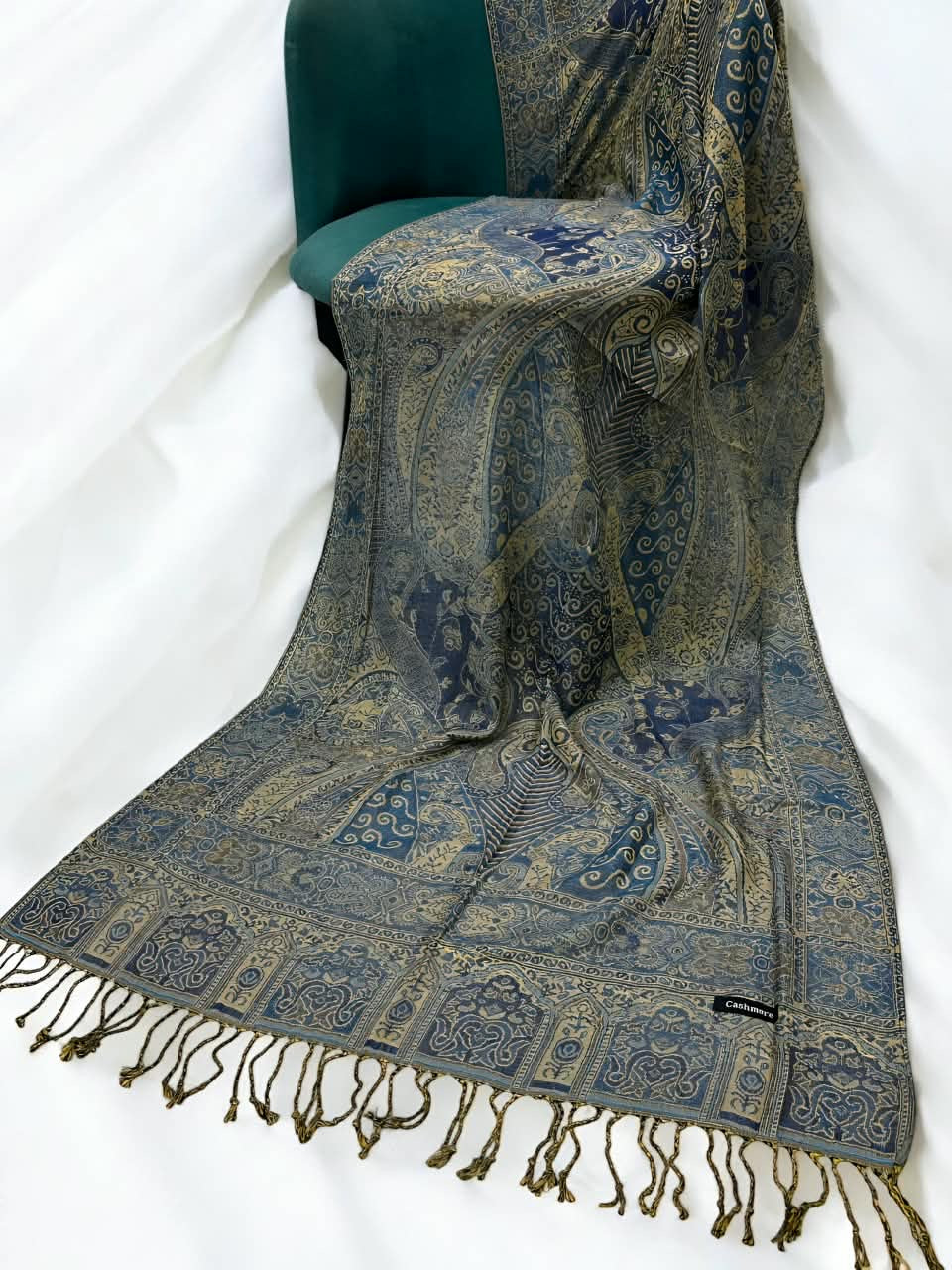 Blue Pista Green Persian Paisley Dual-Tone Pashmina Hijab