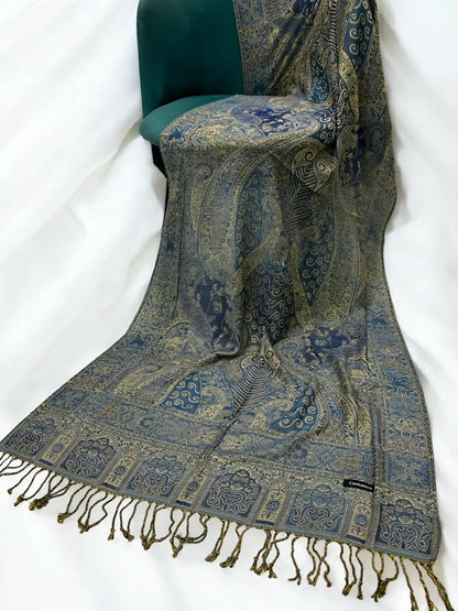 Blue Pista Green Persian Paisley Dual-Tone Pashmina Hijab