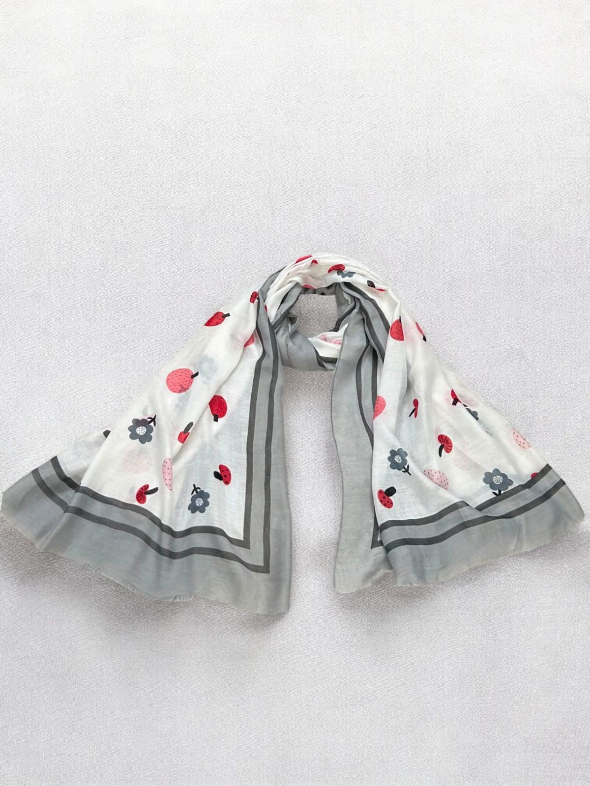 Grey White Bloom Printed Modal Hijab